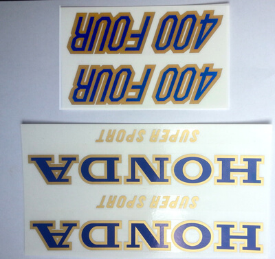 Emblem Honda CB400F2 Tank Sidecover Set blue-gold for red